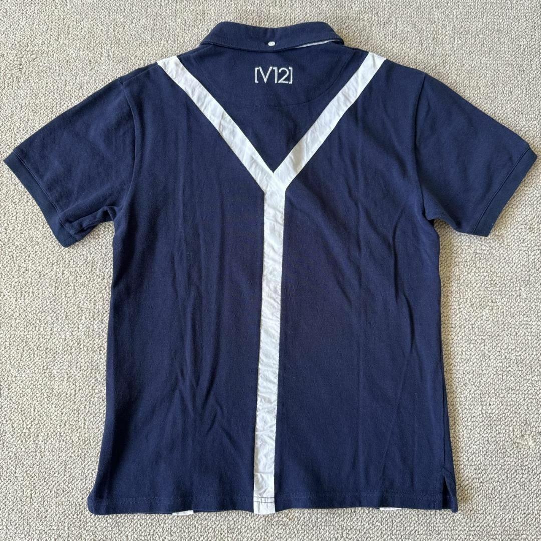 V12 FAKE TIE フェイクタイ ポロシャツ ネイビーM