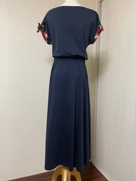 クレストブリッジ　マキシ丈ワンピース　38 Mサイズ　紺色　赤チェック
