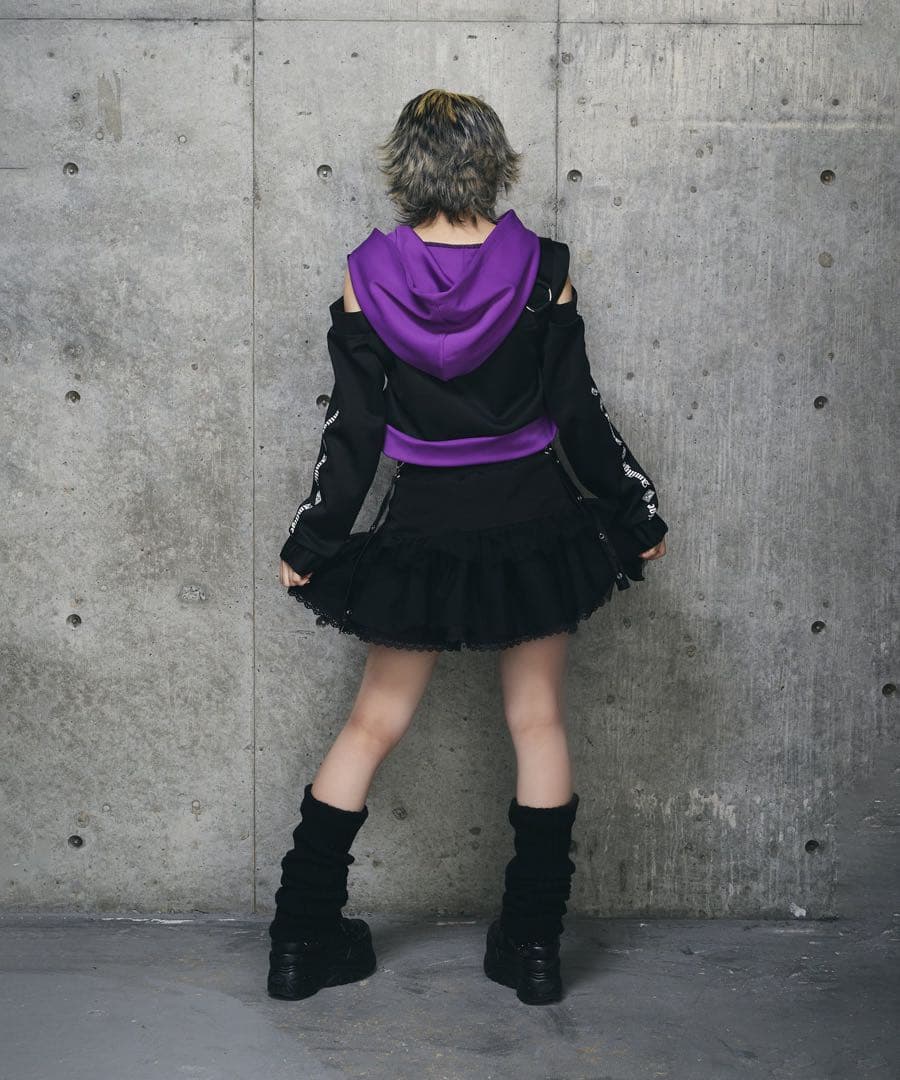 Amilige★　パーカー　バイカラーZIPショートパーカー　オフショル　病み系