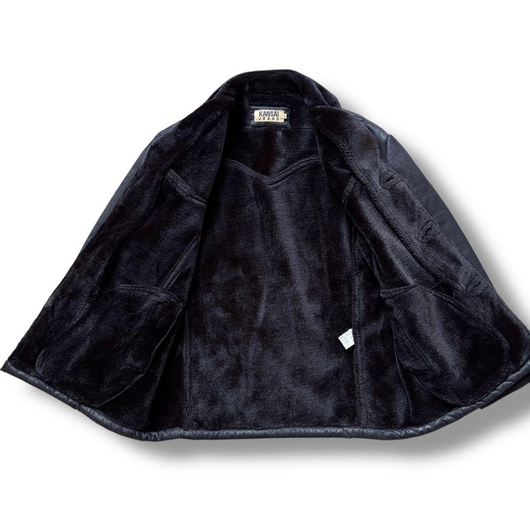 極美品 カンサイジーンズ ムートンコート ボア 黒 メンズ L レザージャケット
