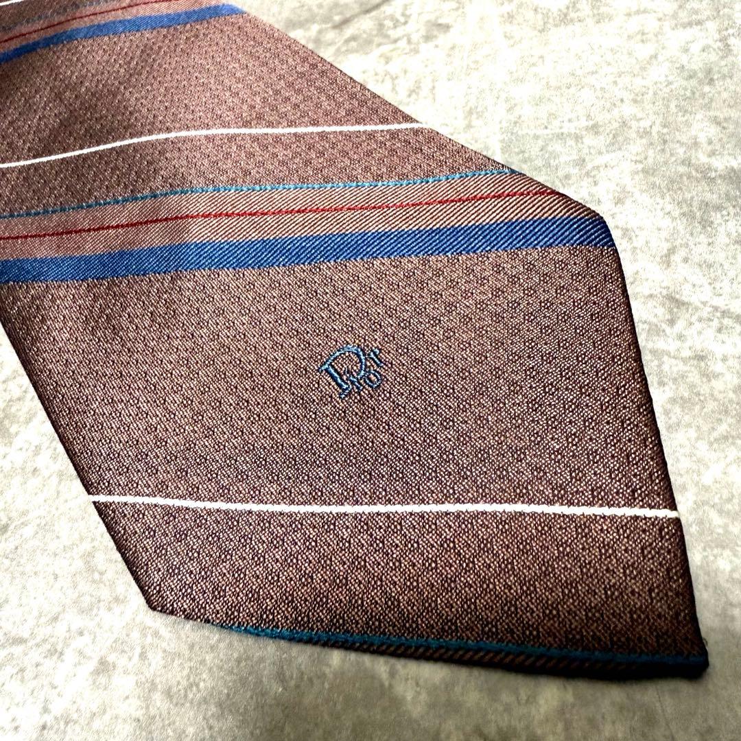 【✨美品✨】Christian Dior ネクタイ ストライプ ロゴ ブラウン