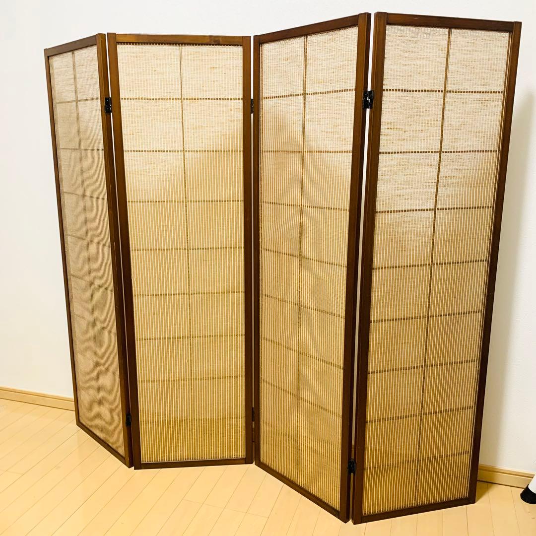 麻 パーテーション　4連　折りたたみ　衝立　間仕切り