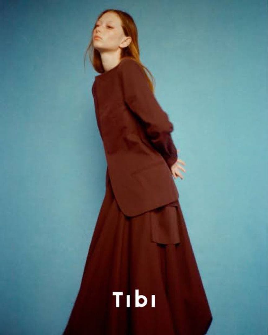 TIBI SS25コットン スクエアネック ジャケット 2 バーガンディ