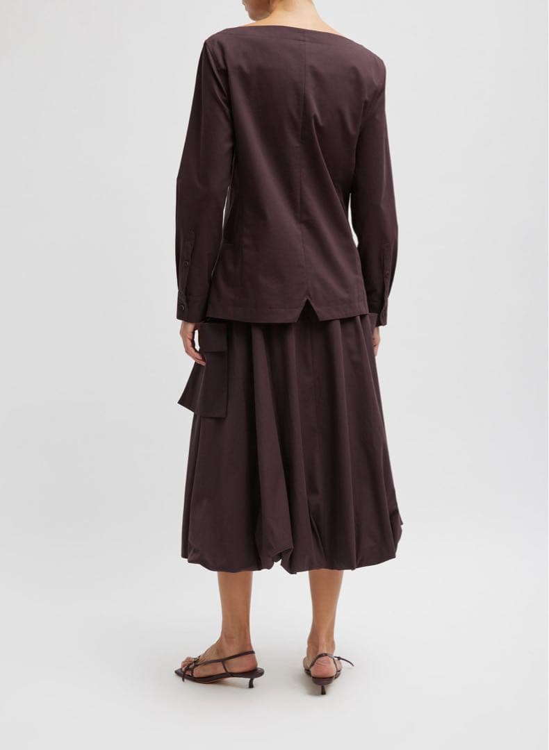TIBI SS25コットン スクエアネック ジャケット 2 バーガンディ