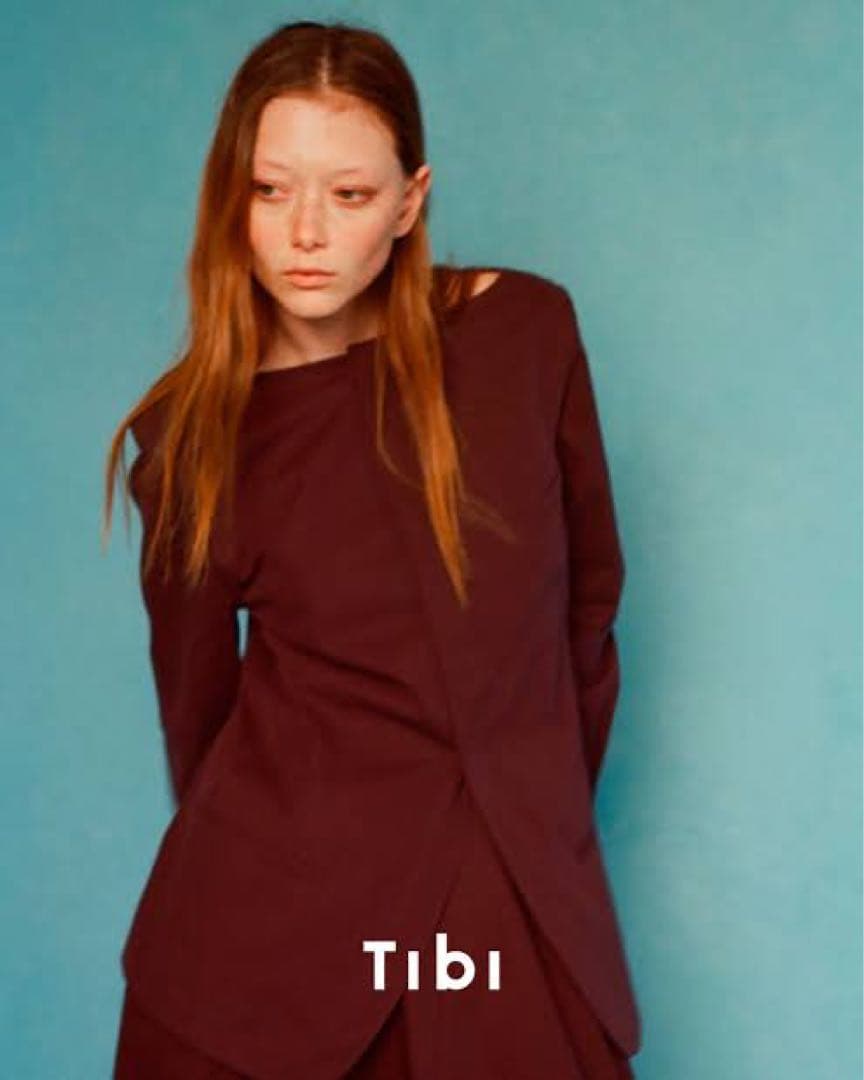 TIBI SS25コットン スクエアネック ジャケット 2 バーガンディ