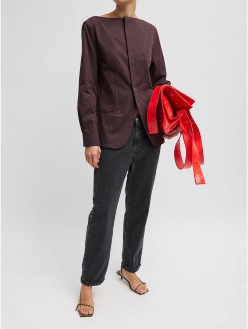 TIBI SS25コットン スクエアネック ジャケット 2 バーガンディ
