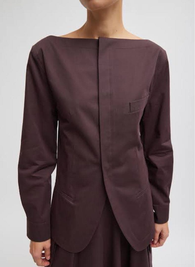 TIBI SS25コットン スクエアネック ジャケット 2 バーガンディ