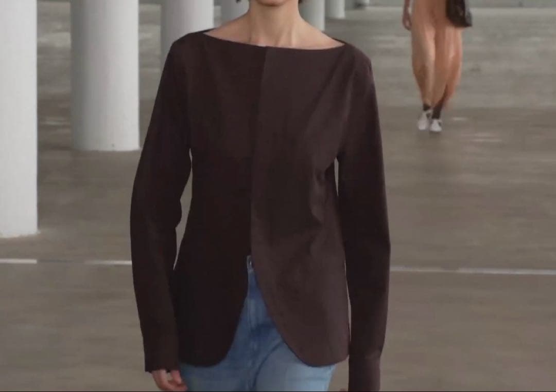 TIBI SS25コットン スクエアネック ジャケット 2 バーガンディ