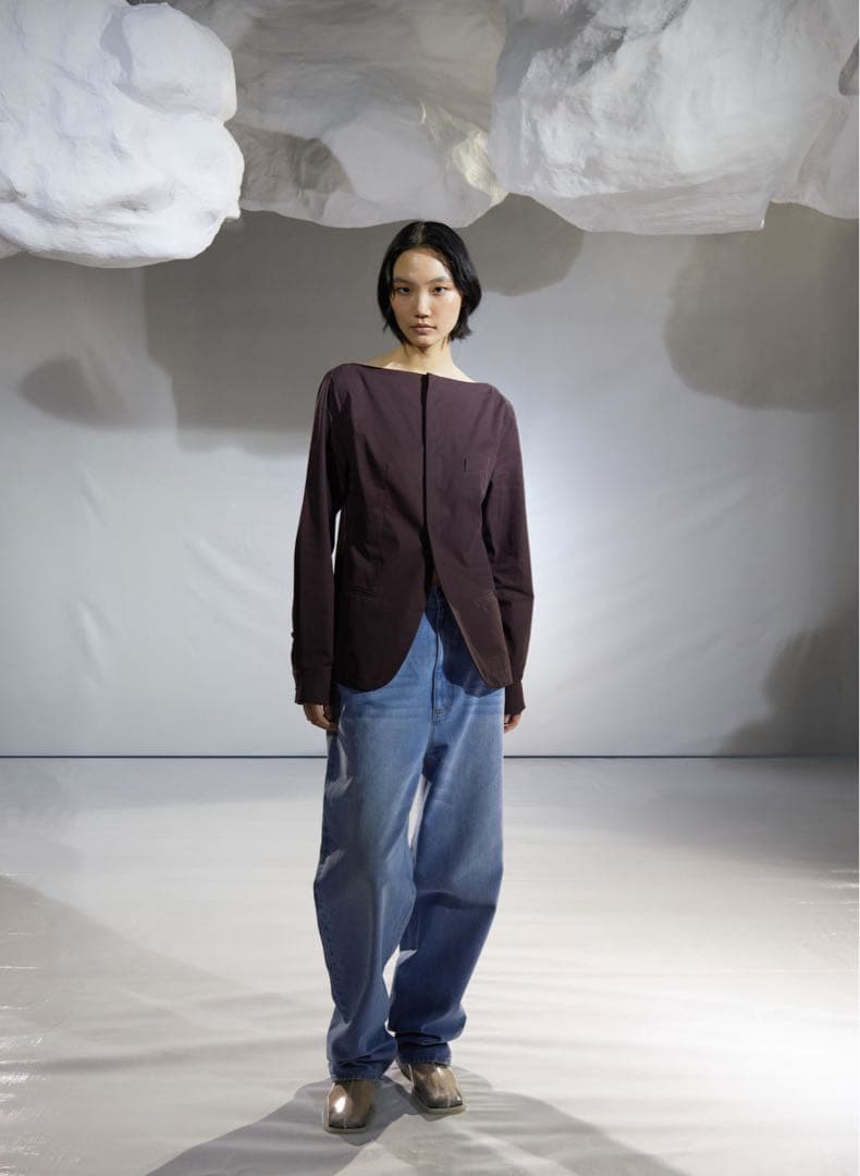 TIBI SS25コットン スクエアネック ジャケット 2 バーガンディ