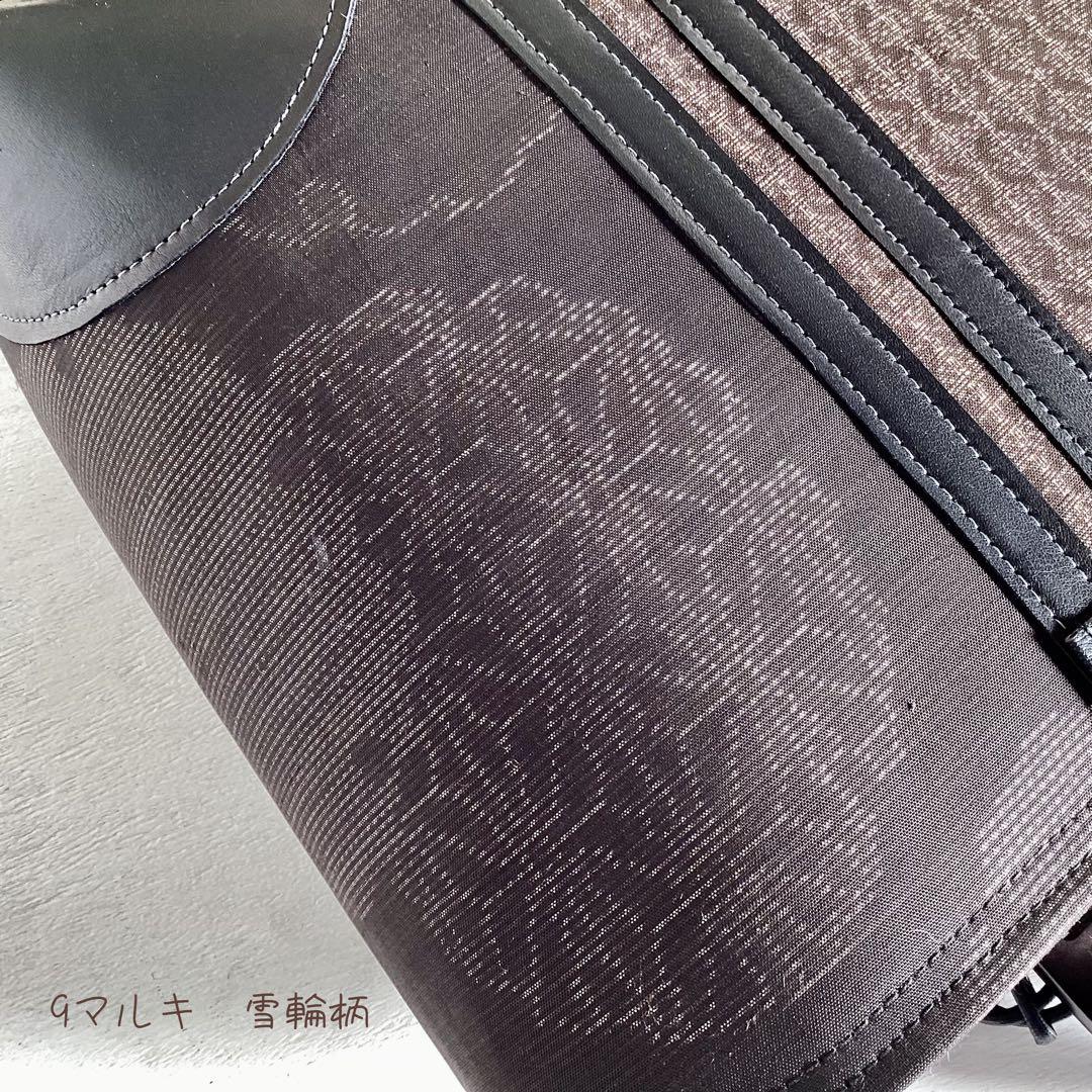大島紬×本革 着物リメイク トートバッグ ハンドメイド 和装バッグ 雪輪