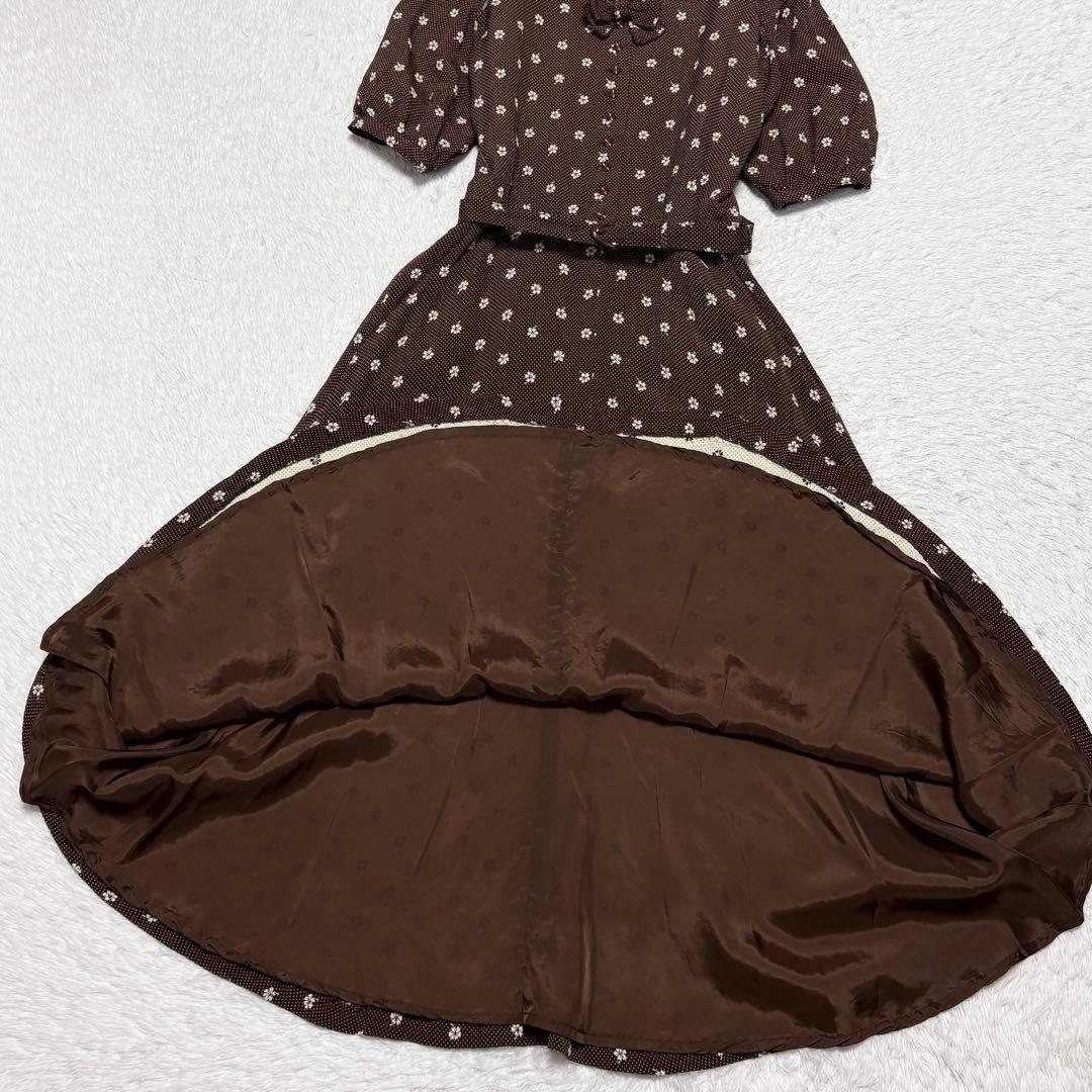 【美品】ピンクハウス リボン 二重襟 ピコレース ボリューム ワンピース 上品