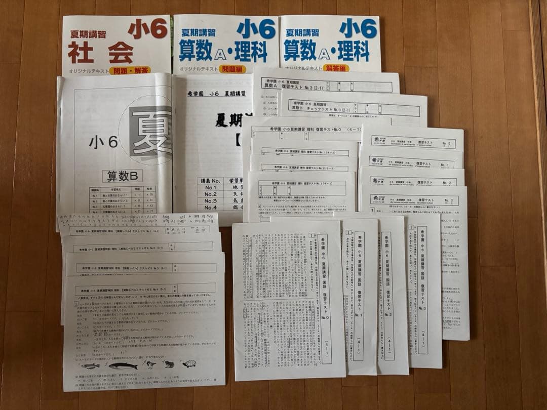 希学園　小6 夏期講習　4科　テキスト+復習テスト