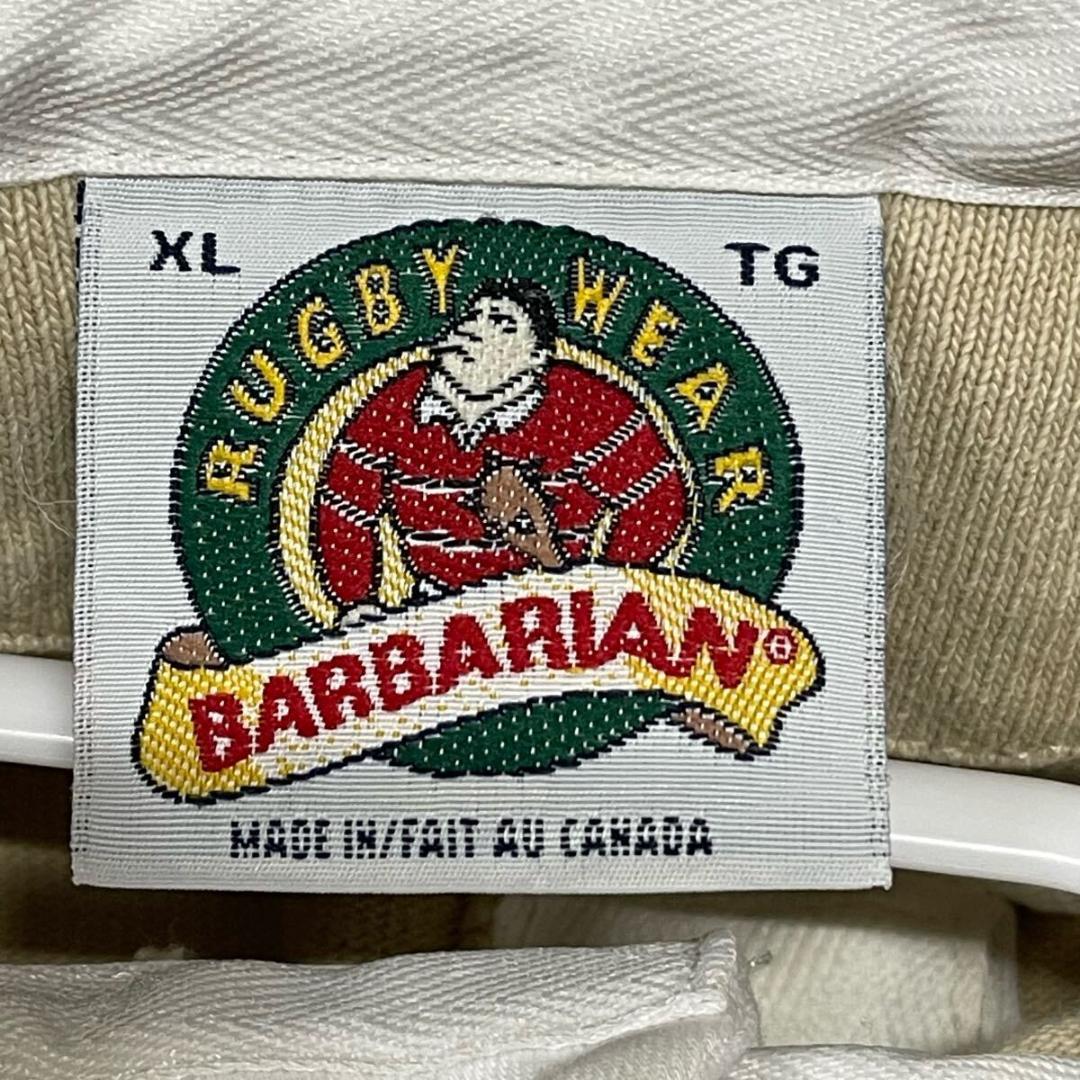 90s BARBARIAN カナダ製 ラガーシャツ 単色 無地 ロゴ入り