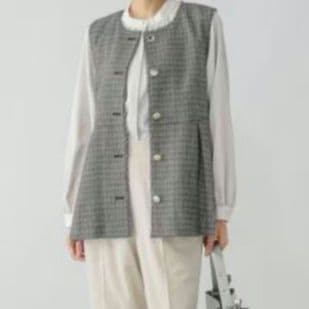 新品　GLOBAL WORK　ツイードペプラムジレ　L　ウォッシャブル　黒