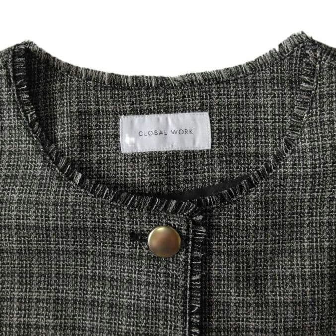 新品　GLOBAL WORK　ツイードペプラムジレ　L　ウォッシャブル　黒