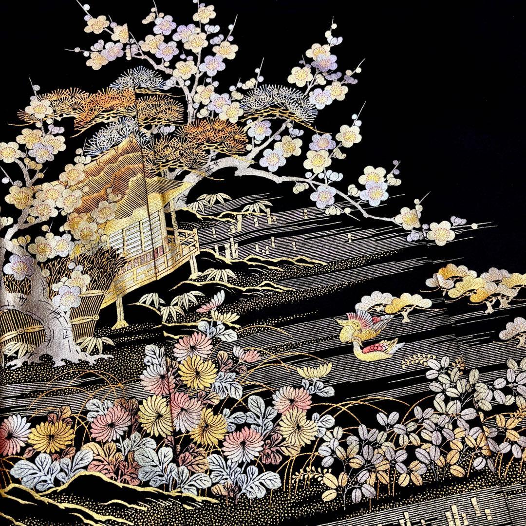 着物リメイクワンピース❀黒留袖ドレス　金彩友禅　作家物　和田光正　結婚式　卒業式