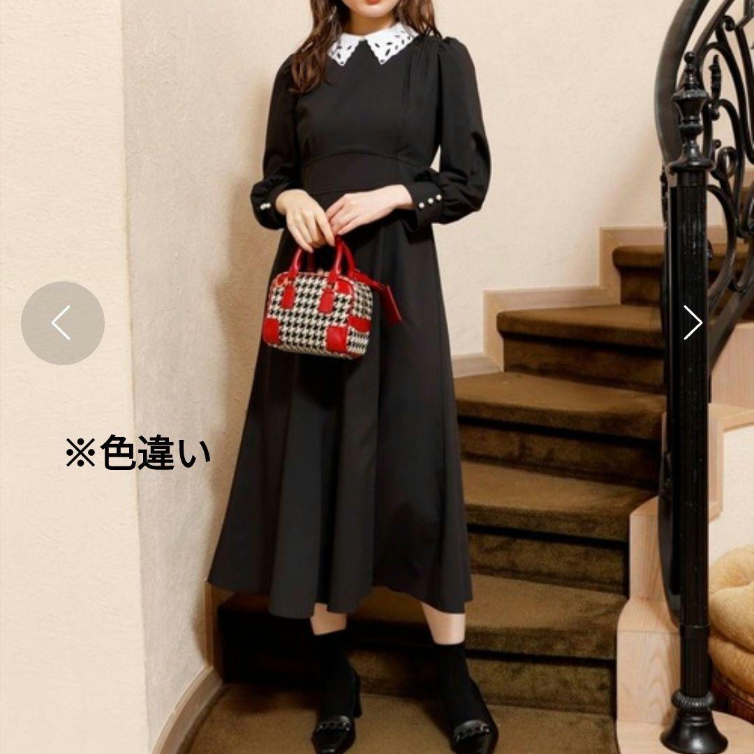 【新品タグ付】スウィングル ワンピース 長袖刺繍カラーデイリードレス ネイビー