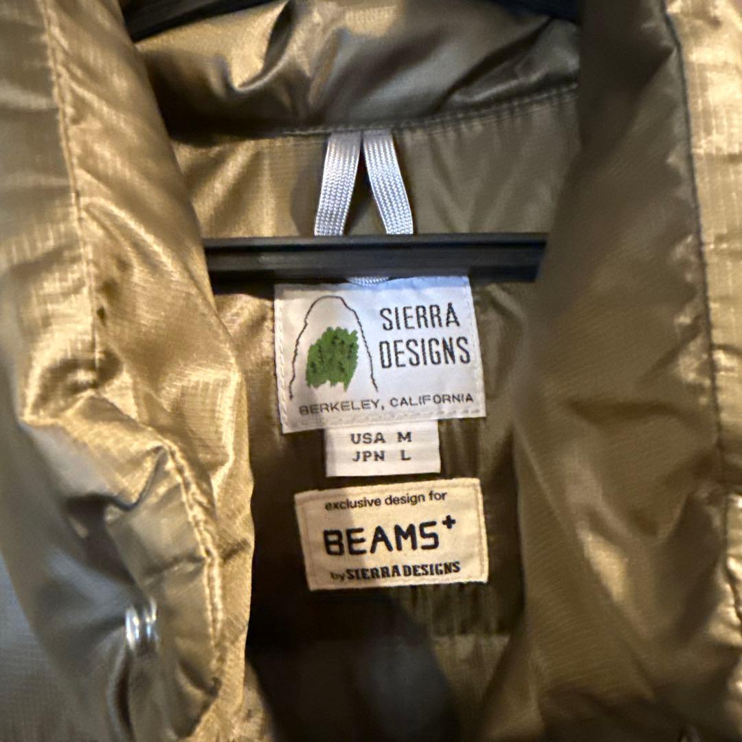 【美品】beams + SIERRA DESIGNS ダウンベスト オリーブ L