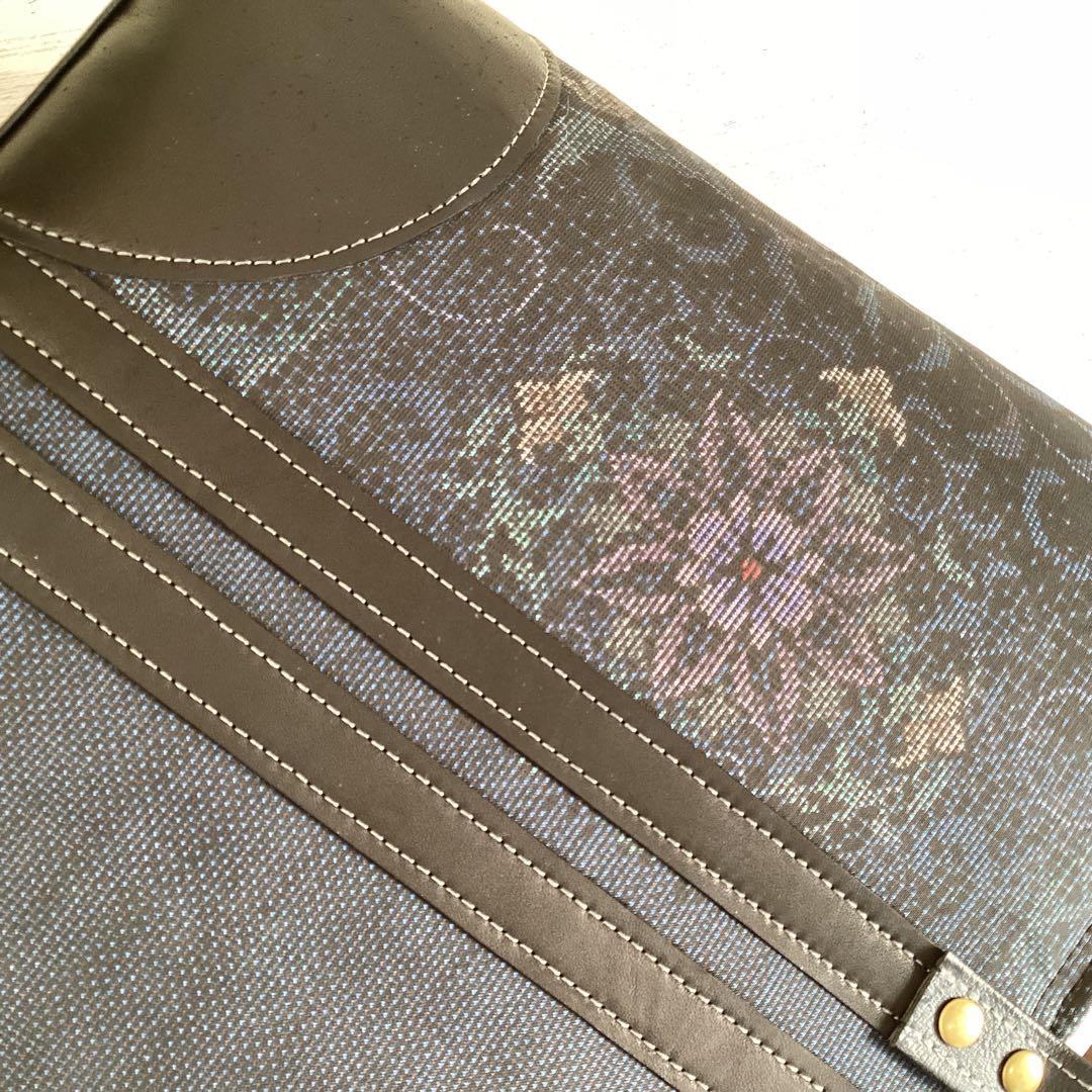 花唐草紋 大島紬×本革 着物リメイク トートバッグ ハンドメイド 和装バッグ 藍