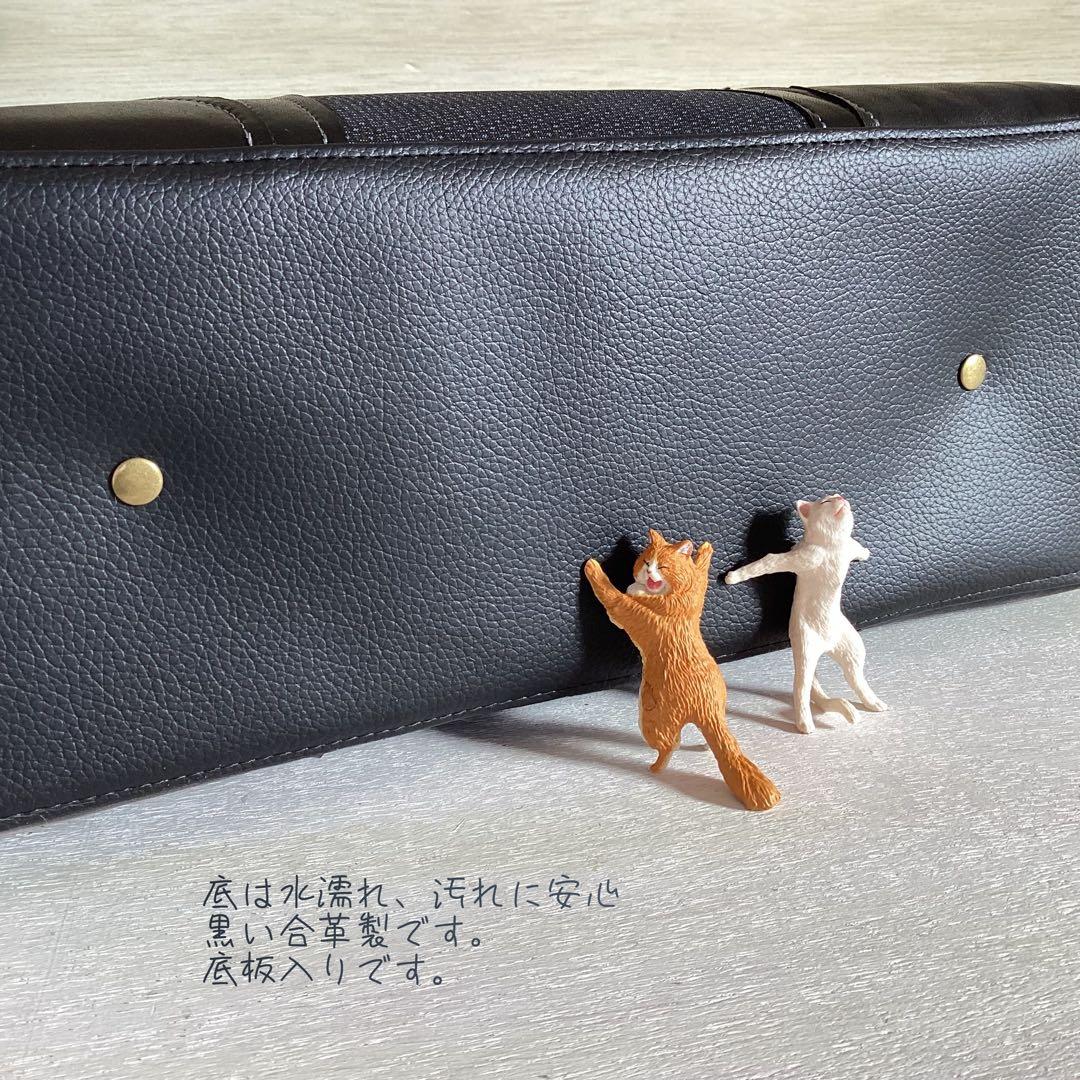 花唐草紋 大島紬×本革 着物リメイク トートバッグ ハンドメイド 和装バッグ 藍