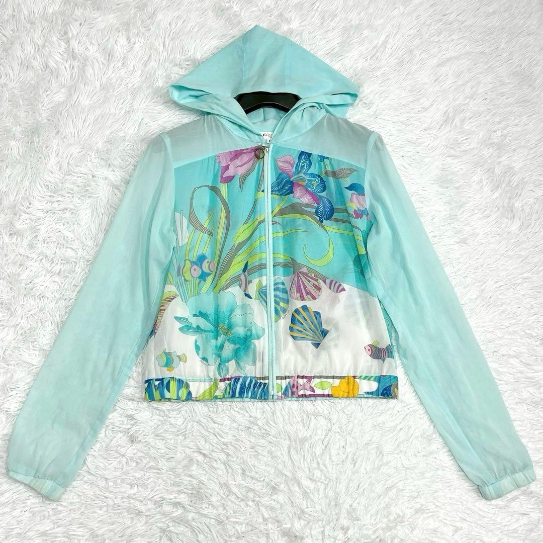 ★LEONARD SPORT★フード付き ジップアウター ブルー 花柄 38