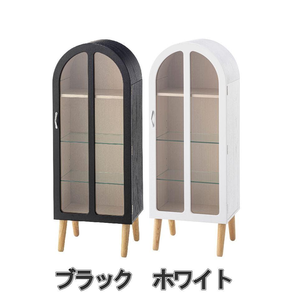 上が丸いデザイン☆コレクションケース　ホワイト　 コレクションシェルフ 脚付き