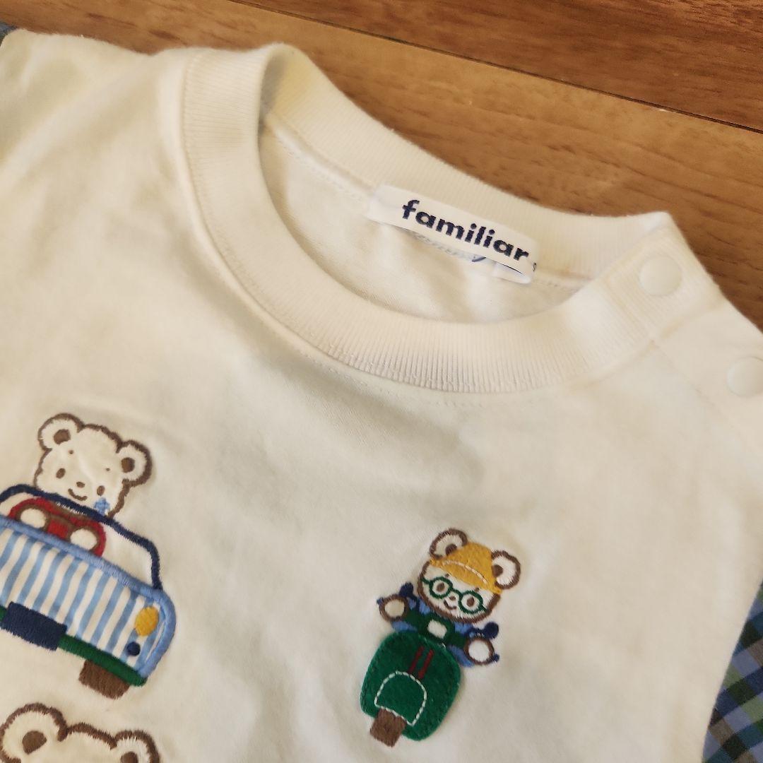 familiar 車と動物刺繍 Tシャツ