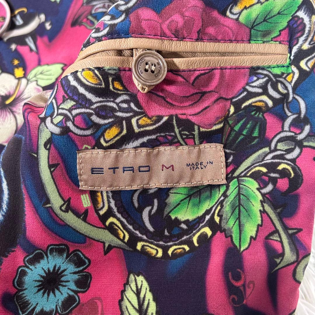 【未使用級】ETRO 羊革 レザーブルゾン ジャケット 編み込み 切替 総柄裏地