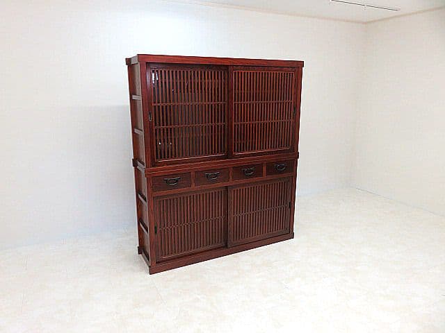 国産品　欅無垢材食器棚 　　ダイニングボード/水屋/キッチンボード/茶棚/茶箪笥