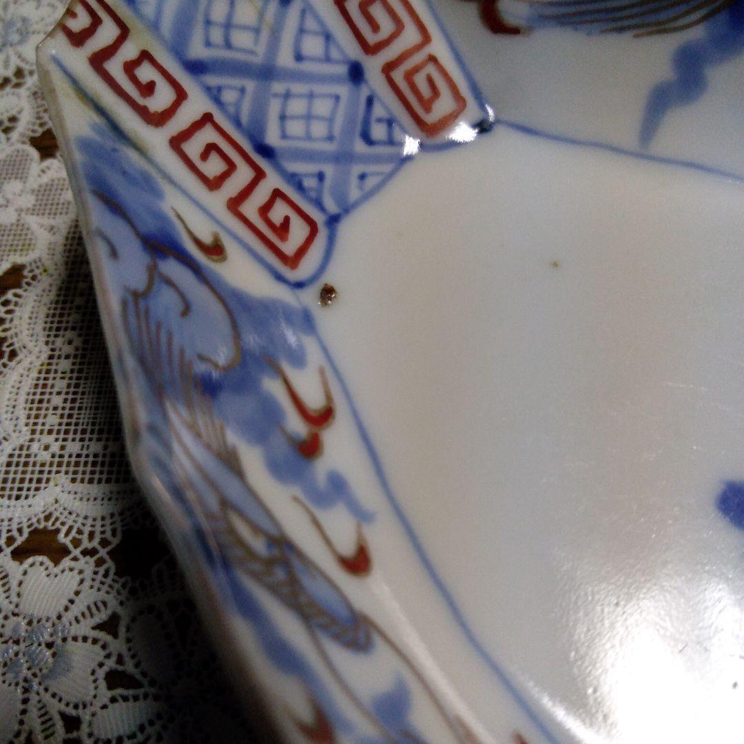 古伊万里　龍絵柄　染付　金菱形皿　５枚