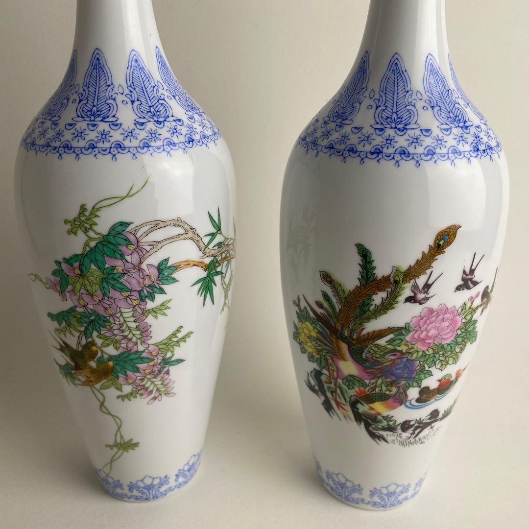 中国 美術 薄胎 花鳥 花瓶 景徳鎮製