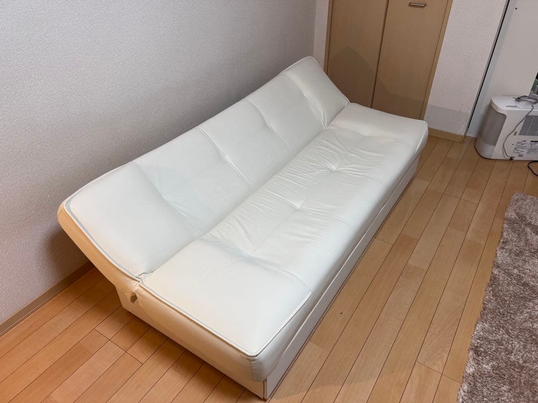 ソファベッド 【送料込】 日本製 国産アイボリー合成皮革(PVC)
