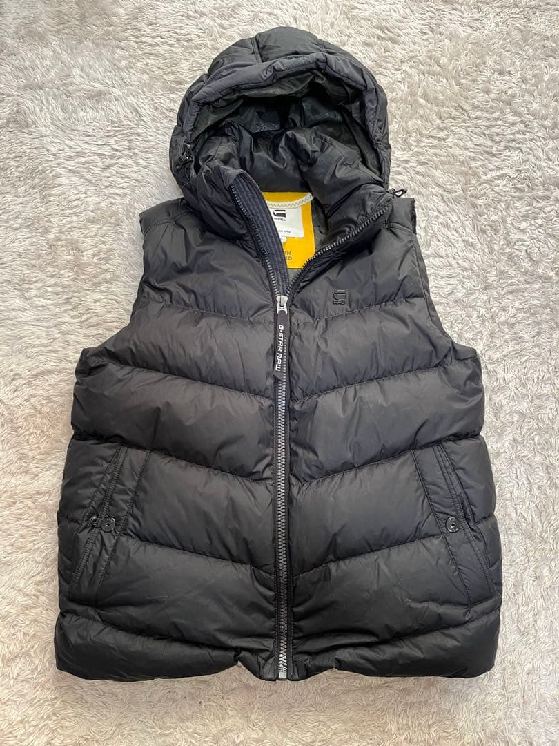 G-Star RAW フード付きダウンベスト M 黒 ブラック