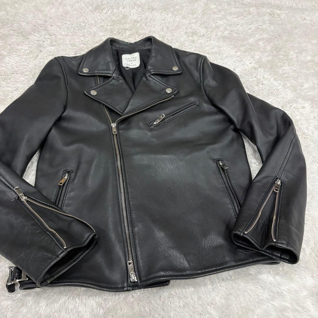 UNITED TOKYO ラムレザー ダブルライダースジャケット ブラック