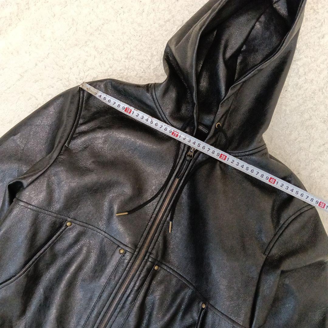 zara フェイクレザー フーディー ジップ ブルゾン L Y2K 黒