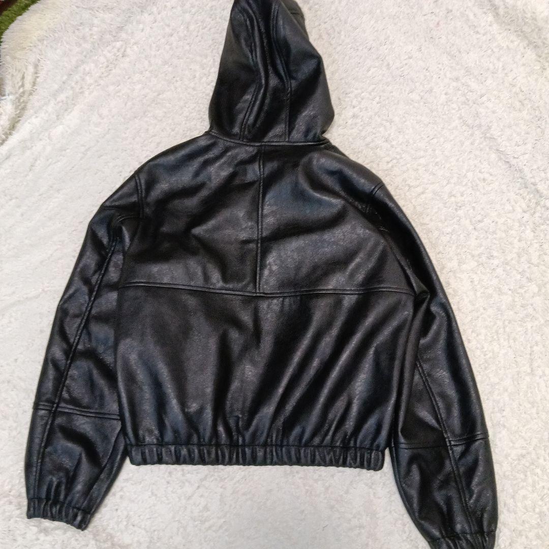 zara フェイクレザー フーディー ジップ ブルゾン L Y2K 黒