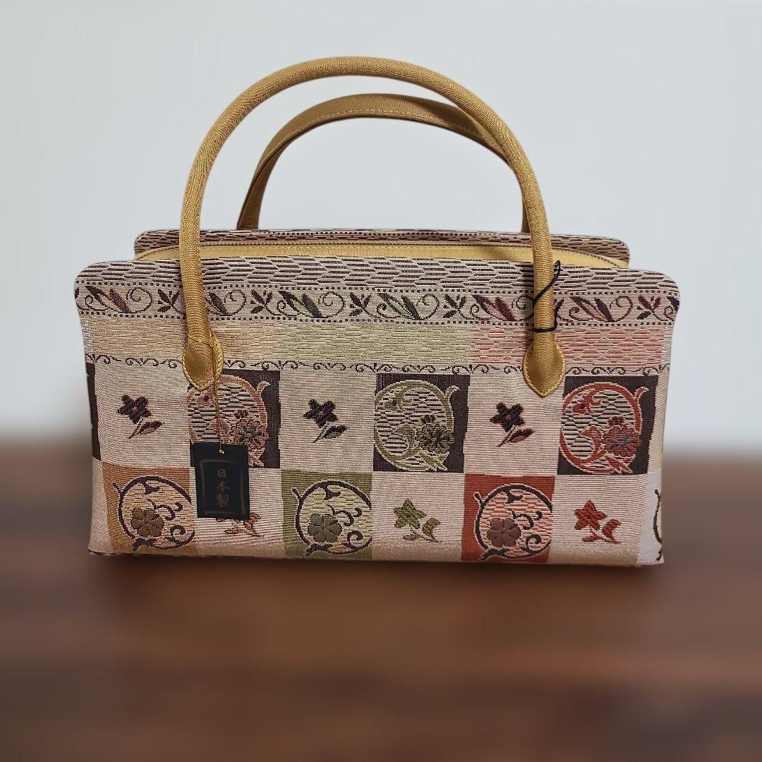 【新品】正絹 西陣織 利休バッグ お茶席 お出掛け カジュアル　カラシ色