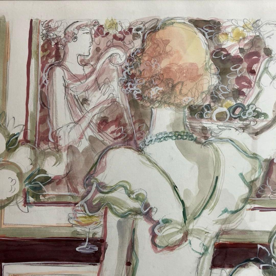 水彩画 女性と花の静物画