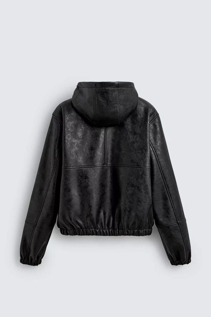 ZARA フェイクレザー フーデッドジャケット