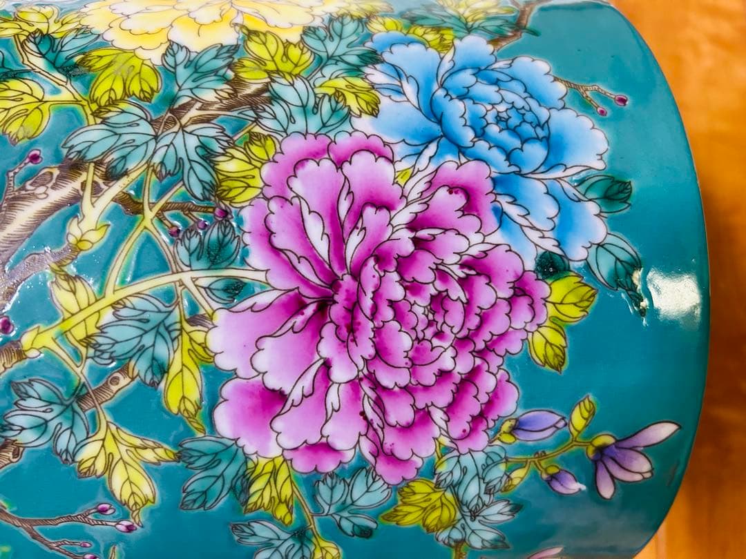 中国古美術/清時代大雅斋緑釉花鳥花卉文筆入【永慶長春】在銘