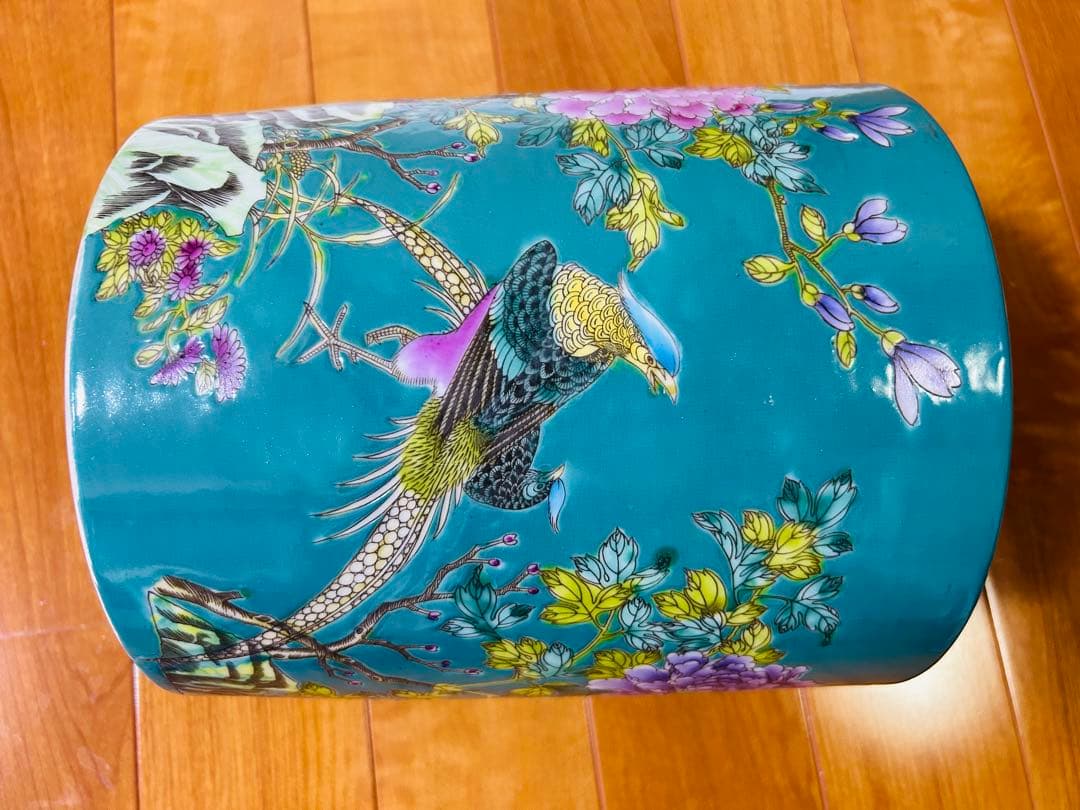 中国古美術/清時代大雅斋緑釉花鳥花卉文筆入【永慶長春】在銘