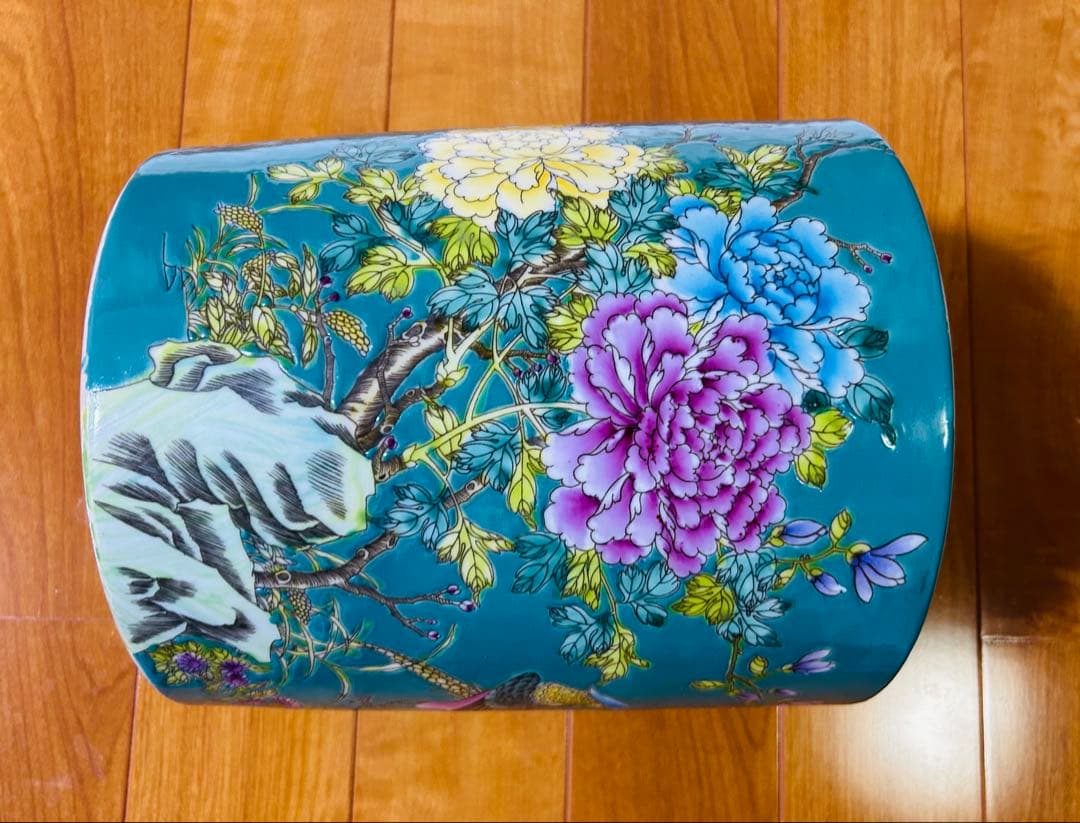 中国古美術/清時代大雅斋緑釉花鳥花卉文筆入【永慶長春】在銘