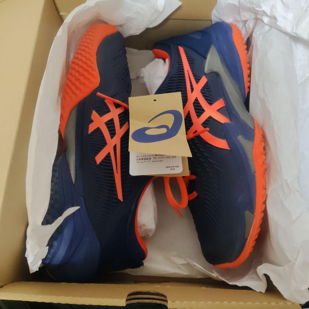 美品asics COURT FF3 OCテニスシューズネイビー/オレンジ25.5