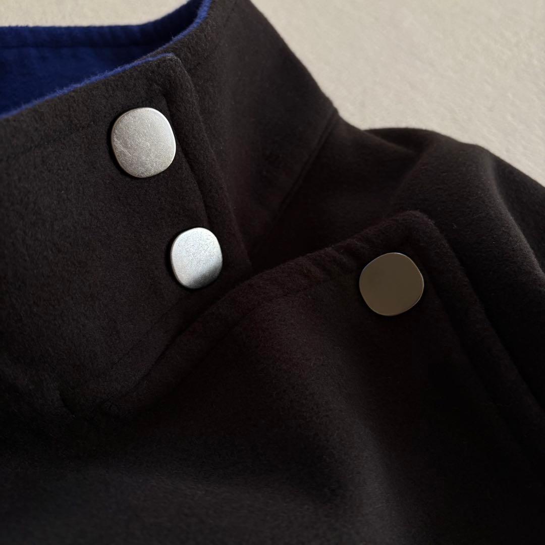 【極美品】kOhAKU スタンドカラー配色 メルトンコート 黒×青