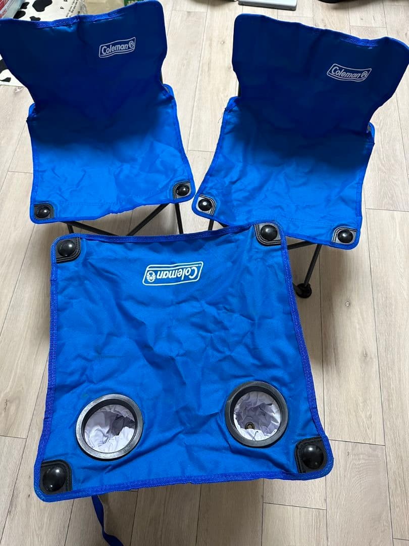Coleman テーブルチェアセット 青 アウトドア