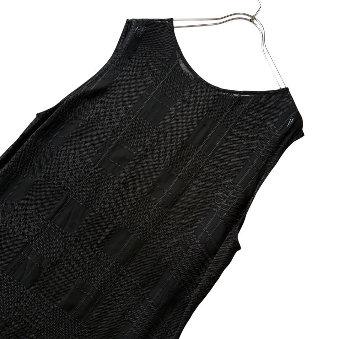 YOHJI YAMAMOTO NOIR刺繍 シアーチェックワンピース　アシメ　L