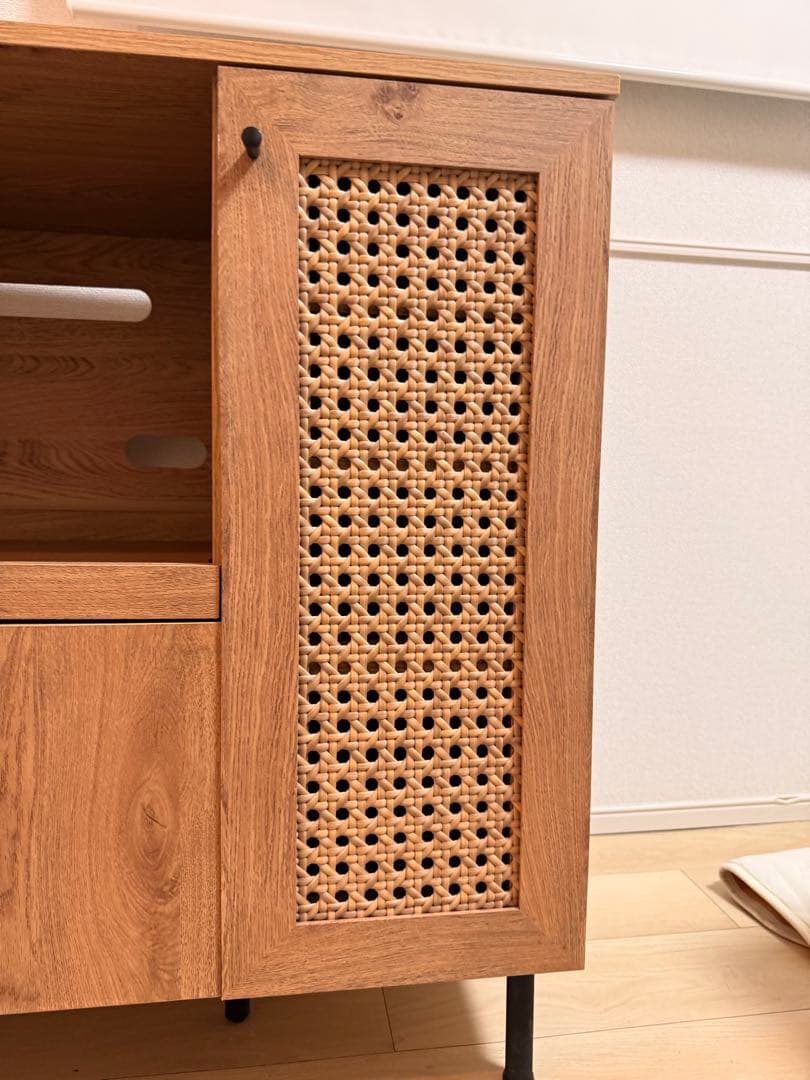 「LOWYA 食器棚 キャビネット ラタン調 ナチュラル 幅90 美品 北欧風」