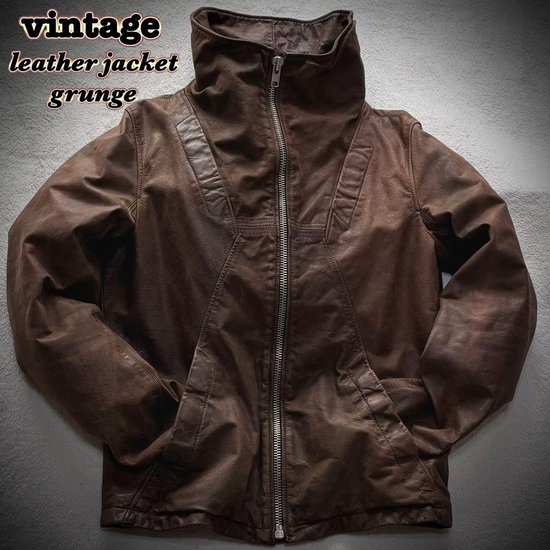 90s vintage leather jacket blouse 羊革 短丈