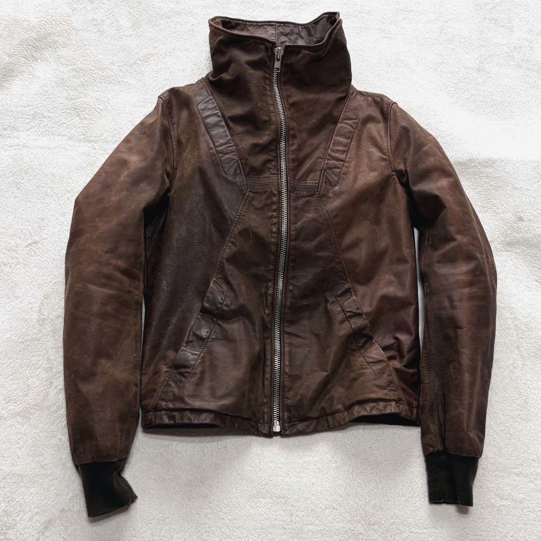 90s vintage leather jacket blouse 羊革 短丈