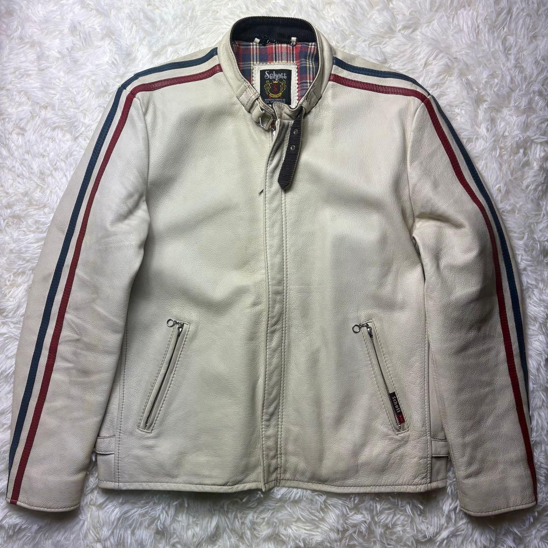XL クラシックレーサー　Schott　シングルライダース　牛革　オフホワイト